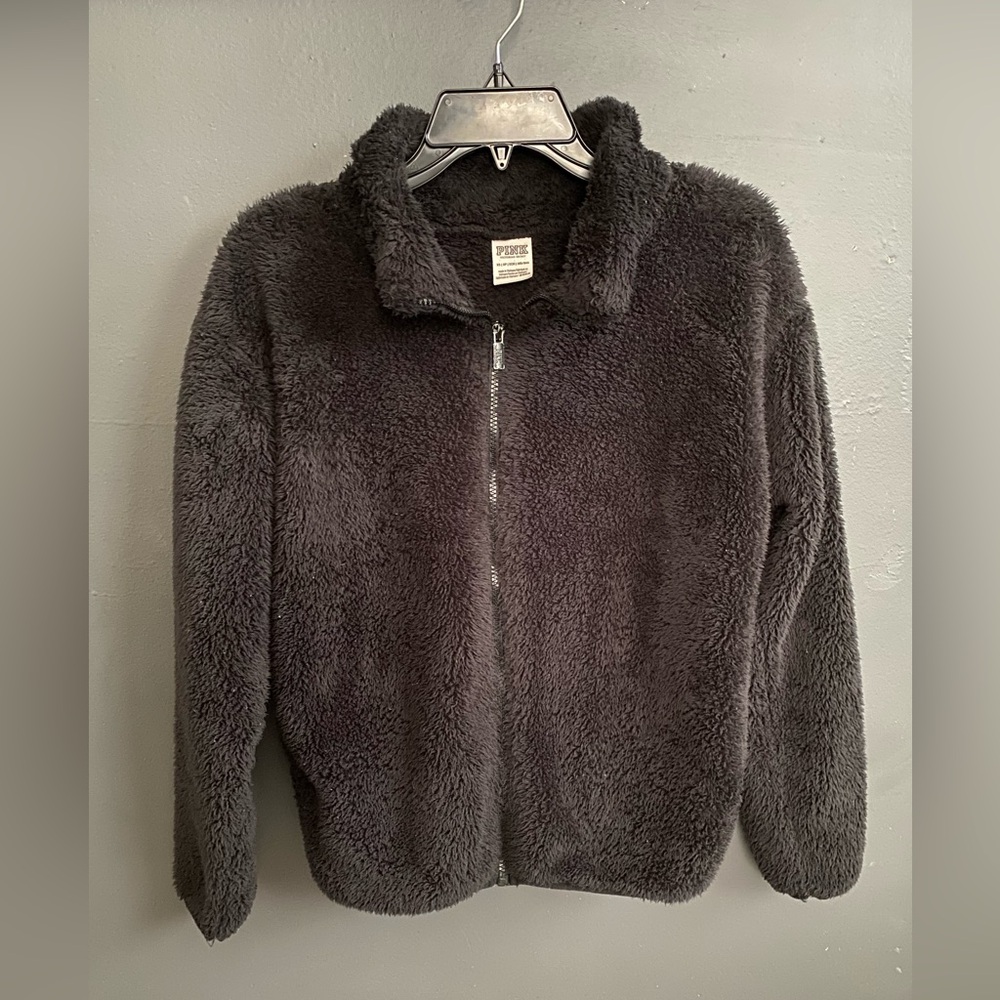 PINK XS fuzzy jacket black